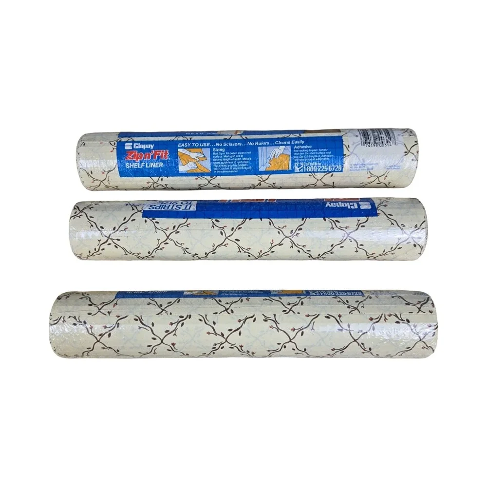 VTG 80s Zip n Fit Shelf Liner Floral Vine Adhesive 10ft x 12in 3 Rolls Cottage